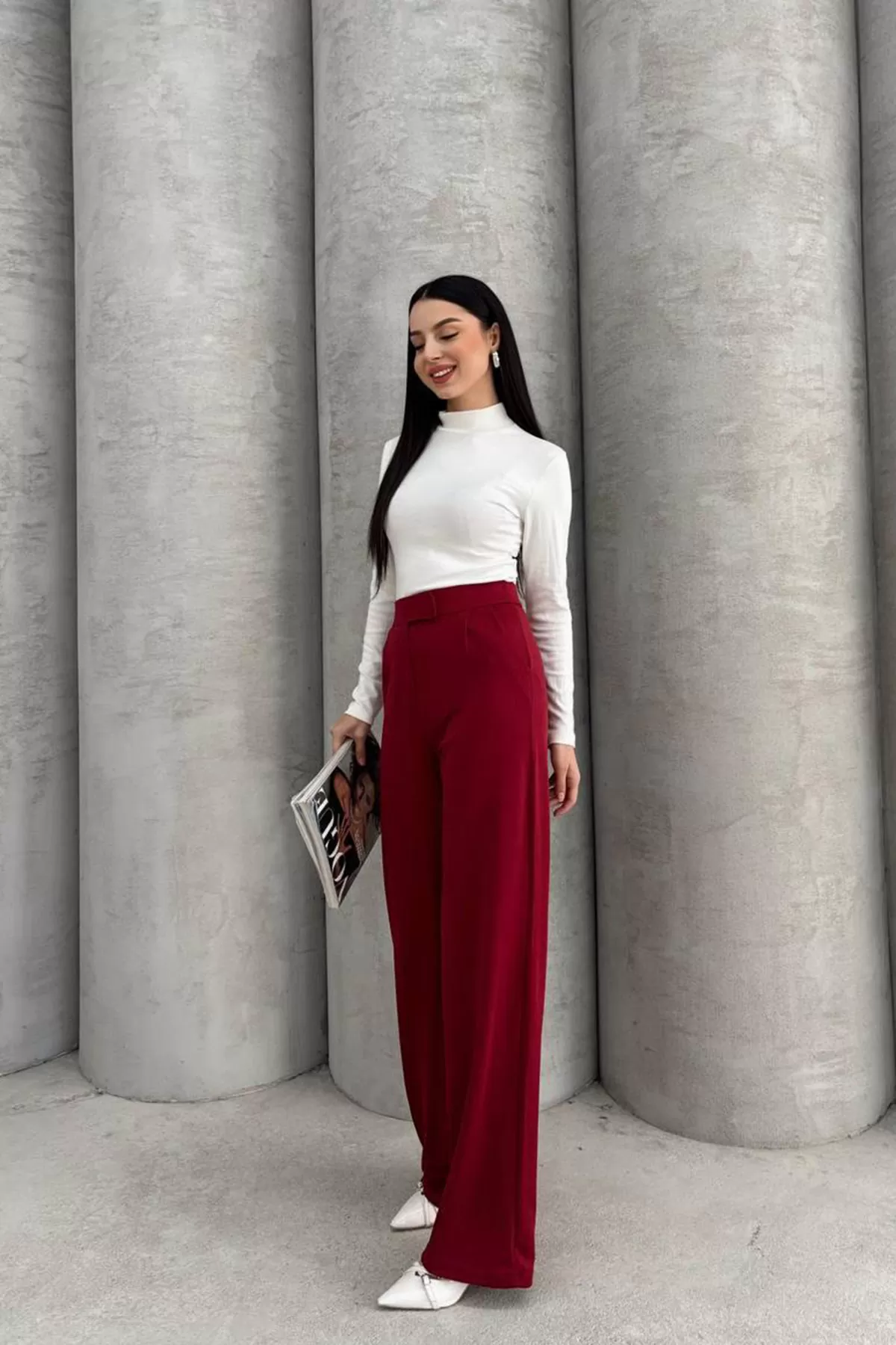 Cırt Cırt Kapamalı Bordo Kadın Palazzo Pantolon