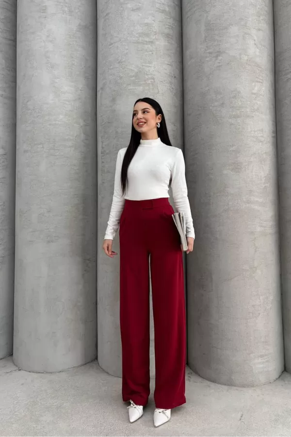 Cırt Cırt Kapamalı Bordo Kadın Palazzo Pantolon