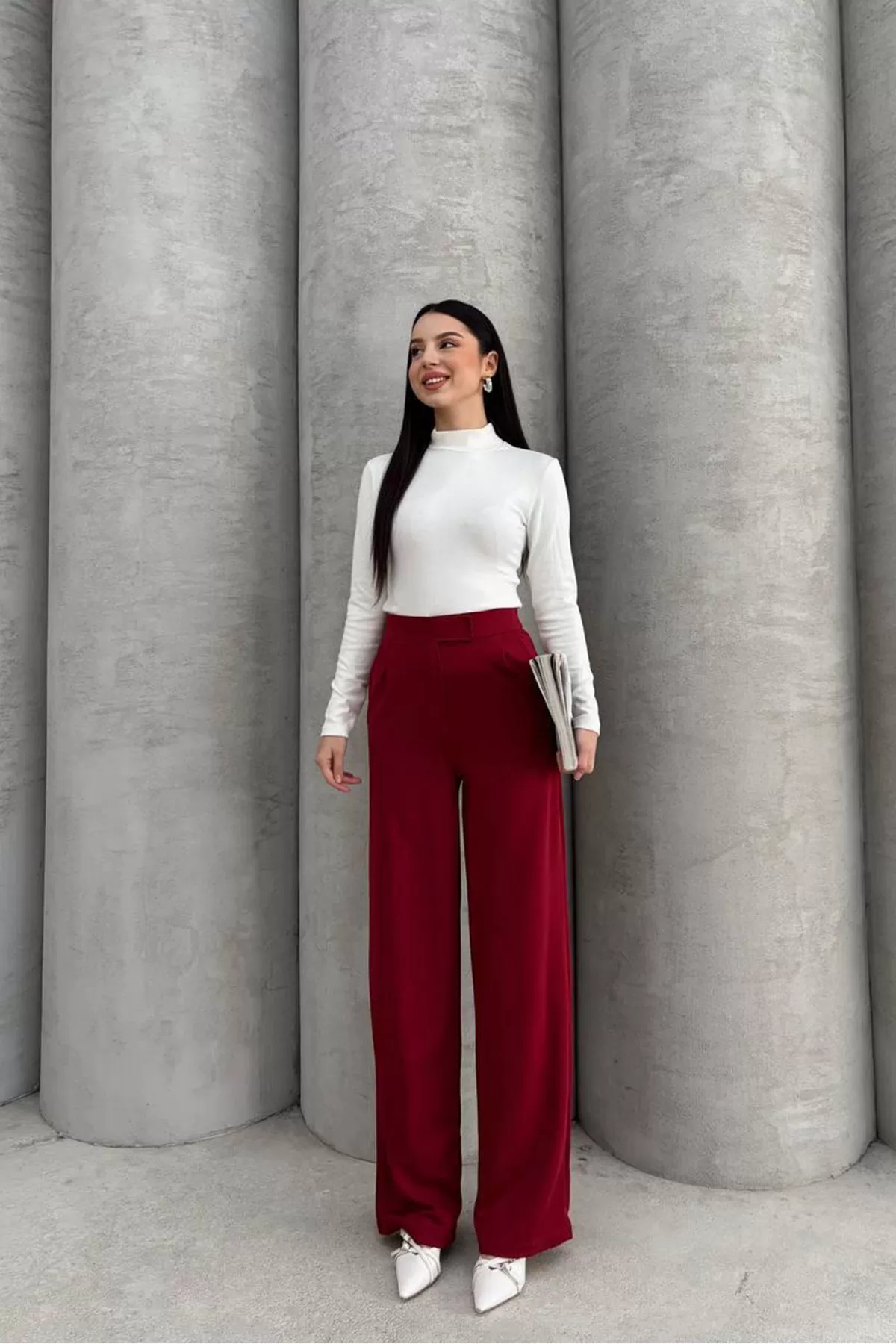 Cırt Cırt Kapamalı Bordo Kadın Palazzo Pantolon