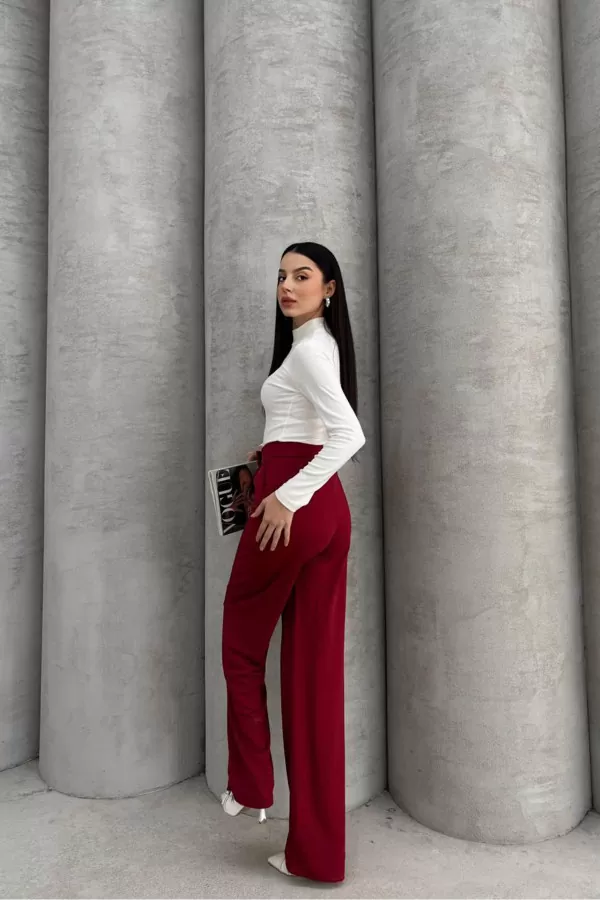 Cırt Cırt Kapamalı Bordo Kadın Palazzo Pantolon