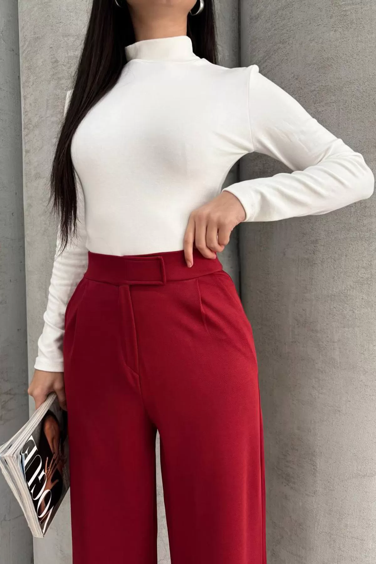 Cırt Cırt Kapamalı Bordo Kadın Palazzo Pantolon