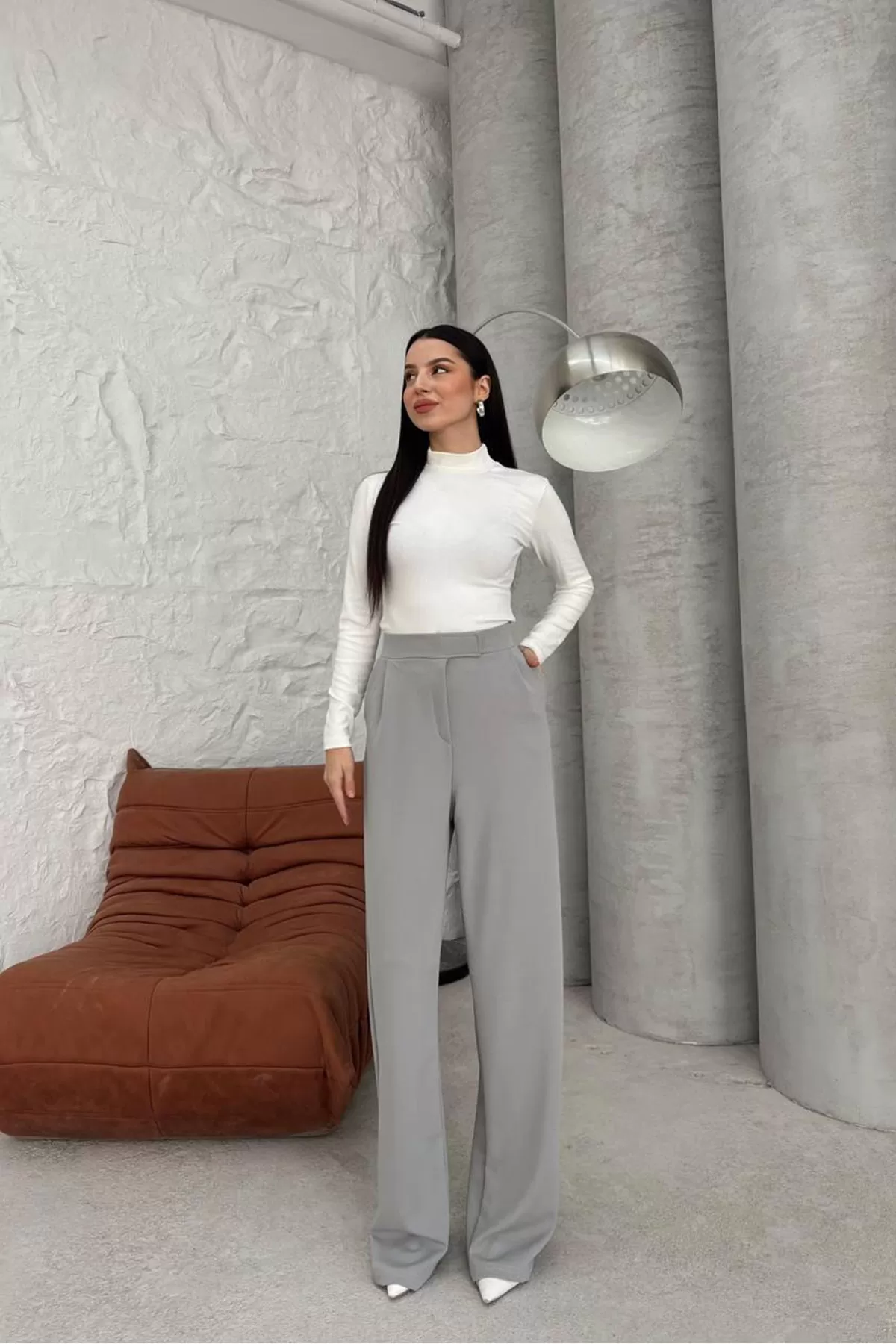 Cırt Cırt Kapamalı Gri Kadın Palazzo Pantolon