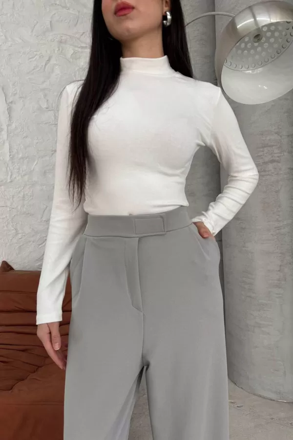 Cırt Cırt Kapamalı Gri Kadın Palazzo Pantolon