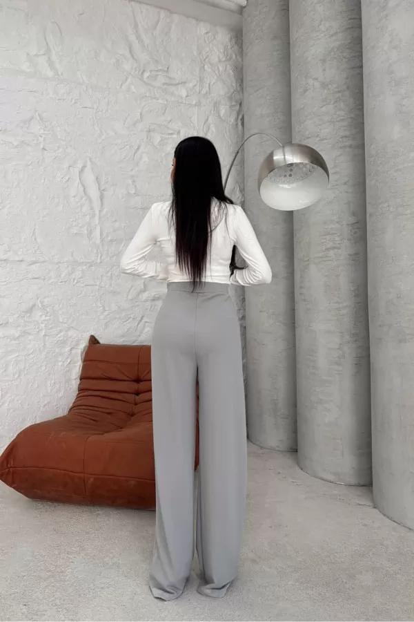 Cırt Cırt Kapamalı Gri Kadın Palazzo Pantolon