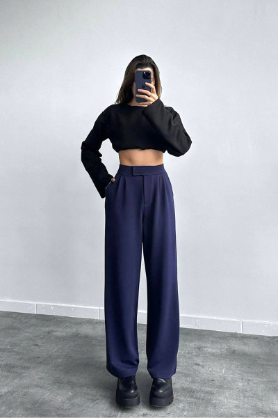 Cırt Cırt Kapamalı Lacivert Kadın Palazzo Pantolon