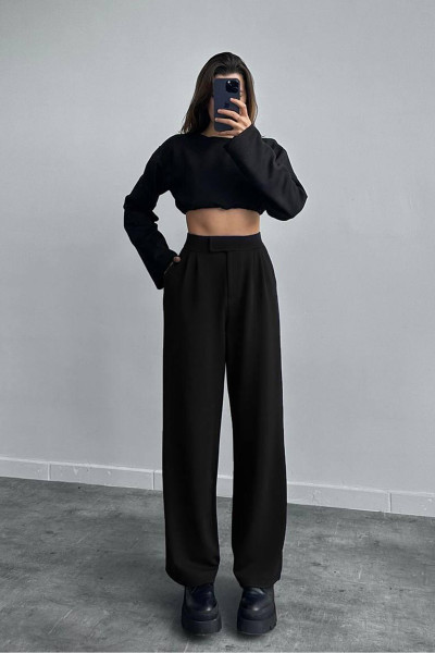 Cırt Cırt Kapamalı Siyah Kadın Palazzo Pantolon
