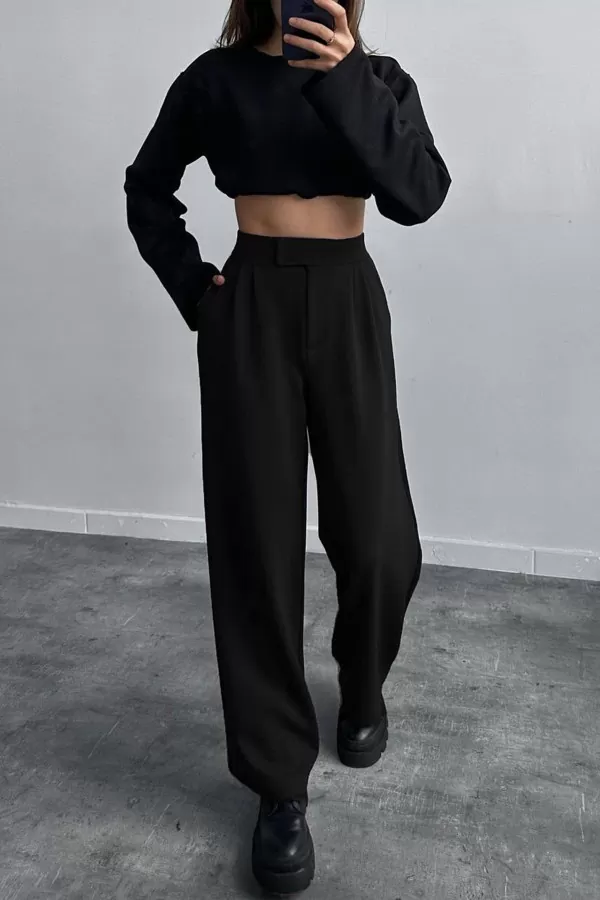 Cırt Cırt Kapamalı Siyah Kadın Palazzo Pantolon