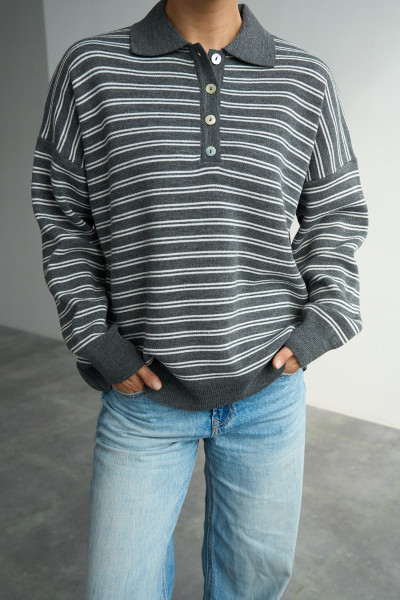 Çizgili Antrasit Triko Kadın Kazak