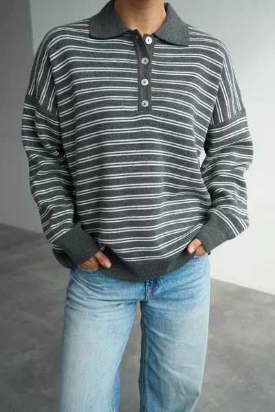 Çizgili Antrasit Triko Kadın Kazak