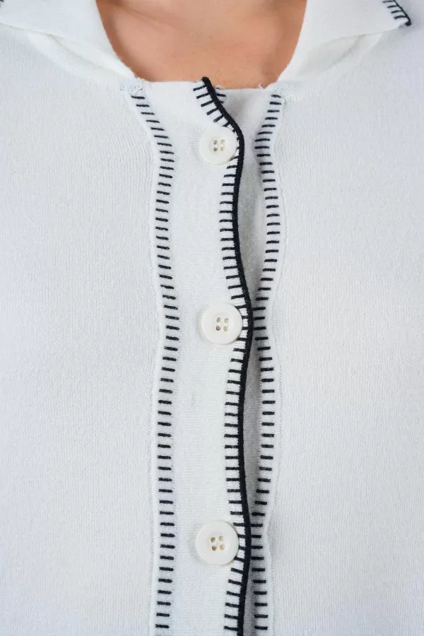 Çoban Dikişli Ekru Siyah Triko Pantolon Hırka Takım