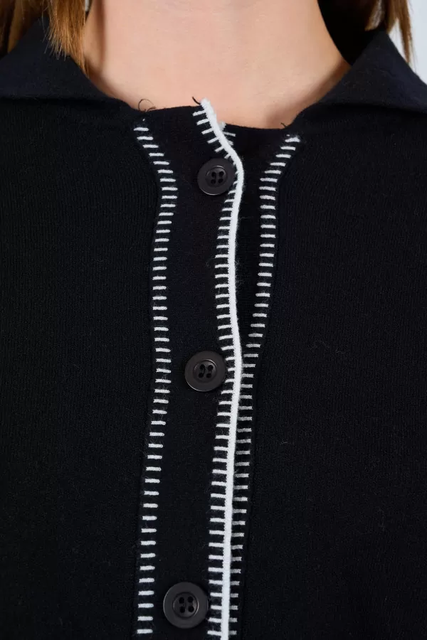 Çoban Dikişli Siyah Ekru Triko Pantolon Hırka Takım