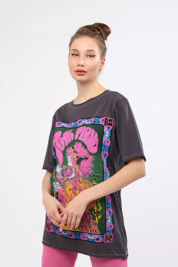 Çok Renkli Baskılı Kadın T-Shirt