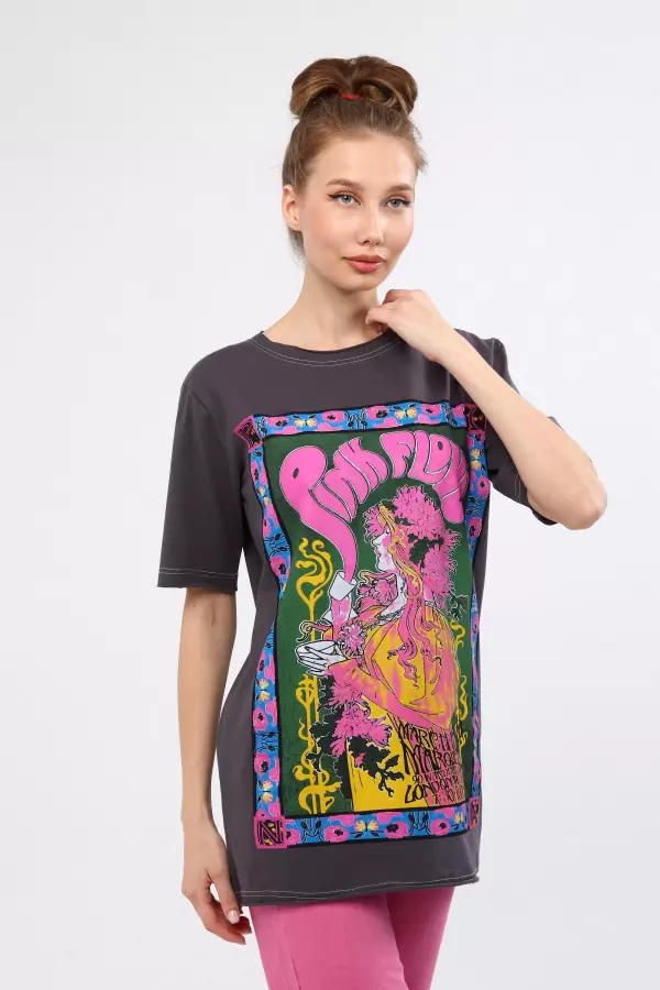 Çok Renkli Baskılı Kadın T-Shirt