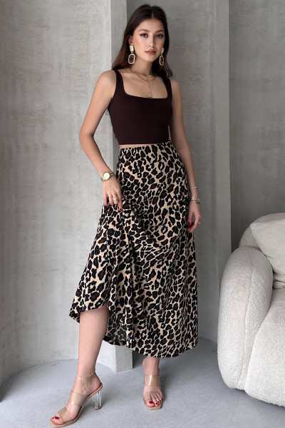 Leopar Desenli Bürümcük Uzun Etek