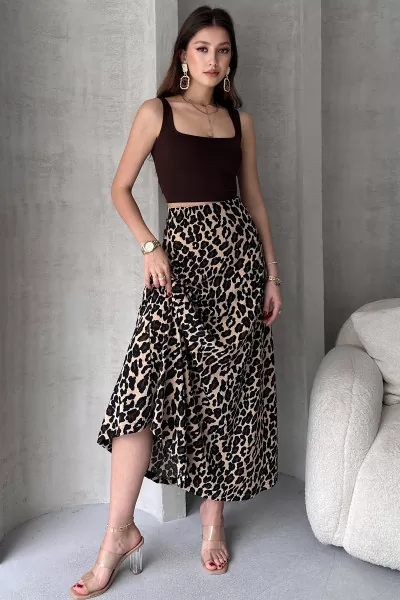 Leopar Desenli Bürümcük Uzun Etek
