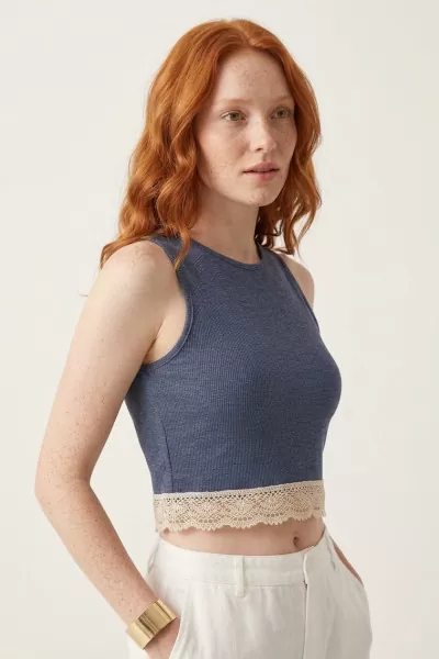 Dantel Detaylı Lacivert Kaşkorse Crop Atlet
