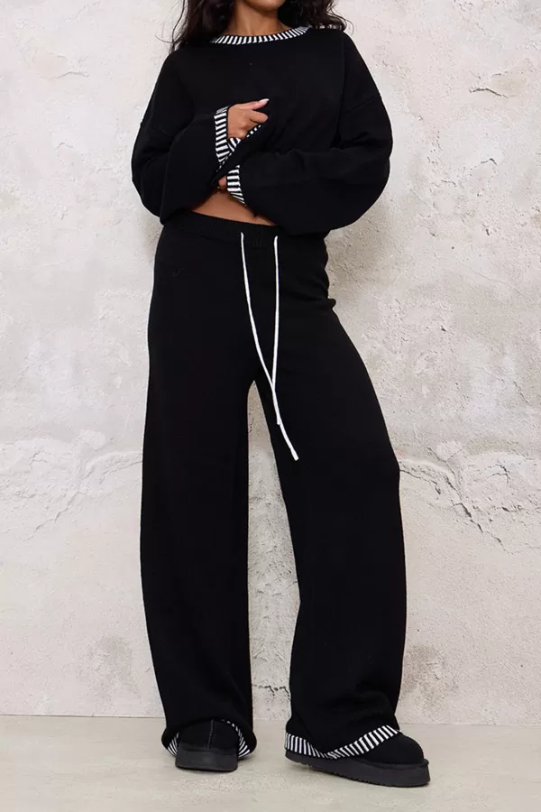 Dikiş Detaylı Siyah Kadın Alt Üst Takım