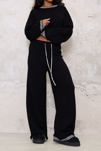 Dikiş Detaylı Siyah Kadın Alt Üst Takım