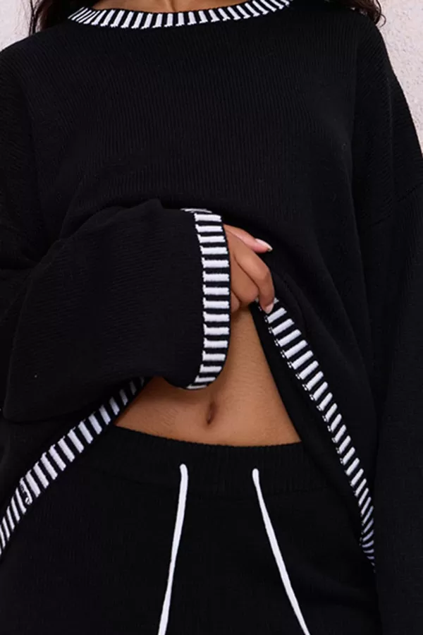 Dikiş Detaylı Siyah Kadın Alt Üst Takım