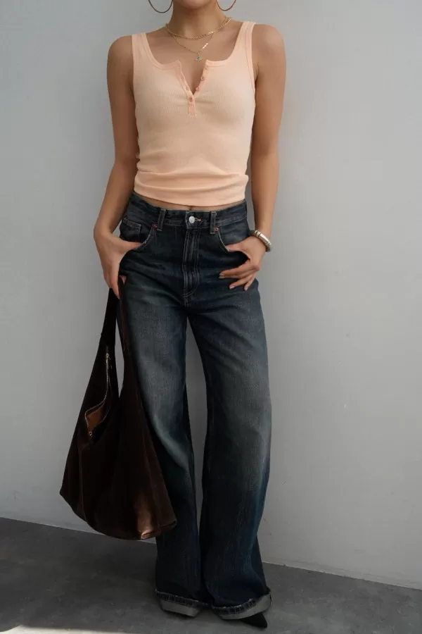 Düğmeli Somon Örme Kadın Atlet