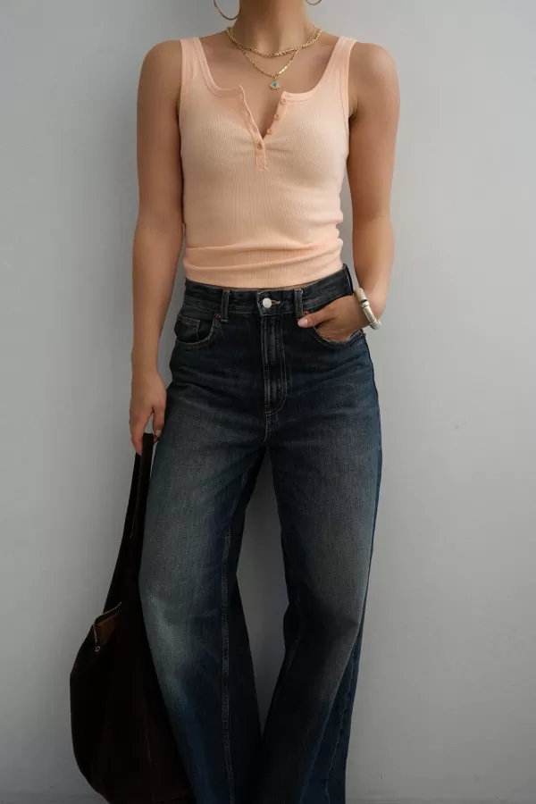 Düğmeli Somon Örme Kadın Atlet