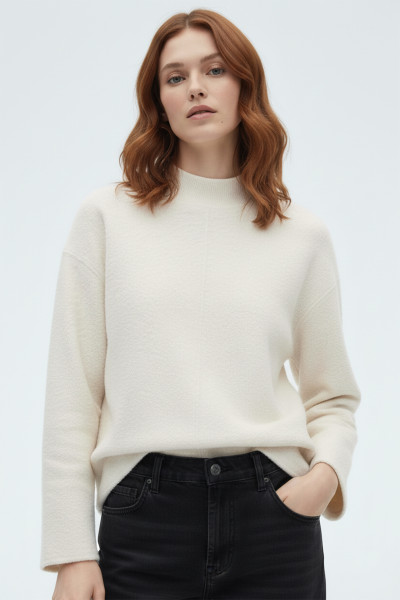 Ekru Buklet Kumaş Kadın Sweatshirt