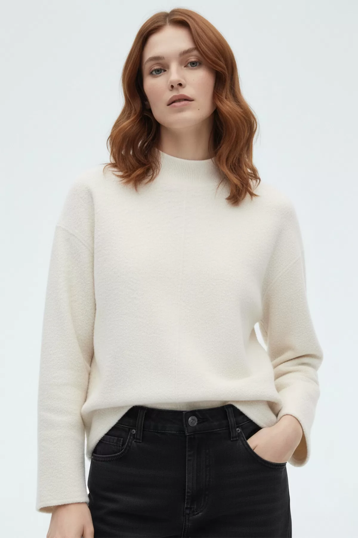 Ekru Buklet Kumaş Kadın Sweatshirt