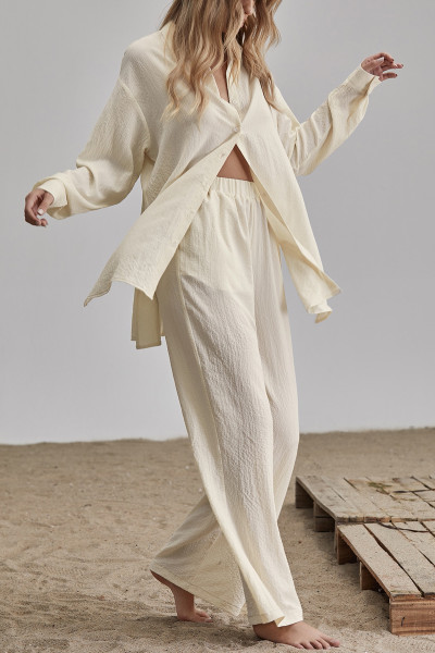 Ekru Gömlek Pantolon Kadın İkili Takım