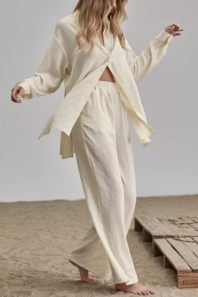 Ekru Gömlek Pantolon Kadın İkili Takım