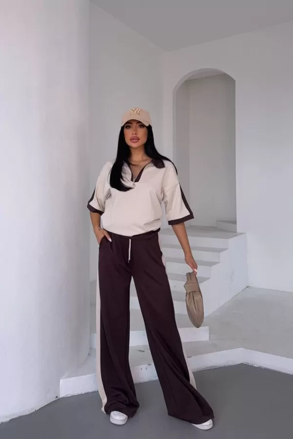 Ekru Kahverengi İkili Kadın Alt Üst Takım