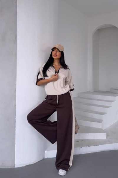 Ekru Kahverengi İkili Kadın Alt Üst Takım