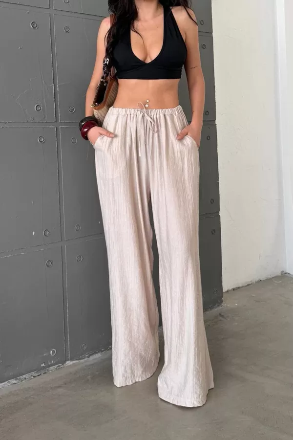 Ekru Keten Kadın Pantolon