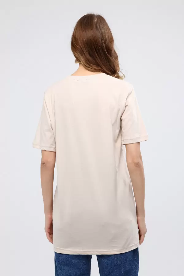 Ekru Mavi Baskılı Kadın T-Shirt