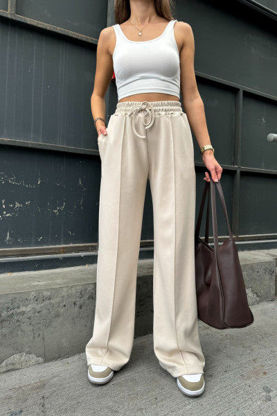 Ekru Modal Kumaş Kadın Palazzo Pantolon