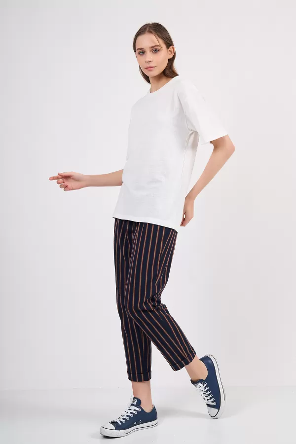 Ekru Pamuklu Basic Kadın T-Shirt