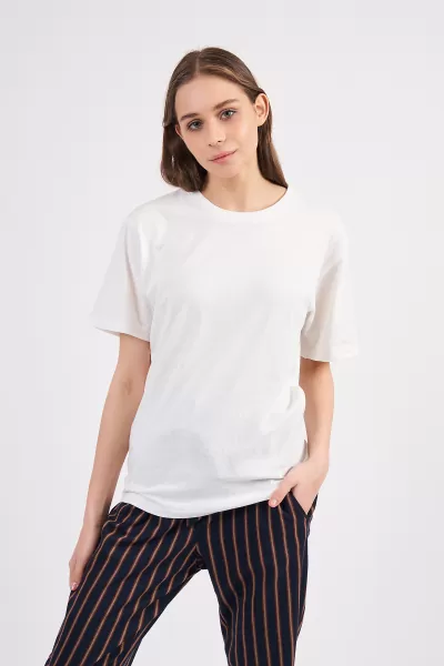 Ekru Pamuklu Basic T-Shirt