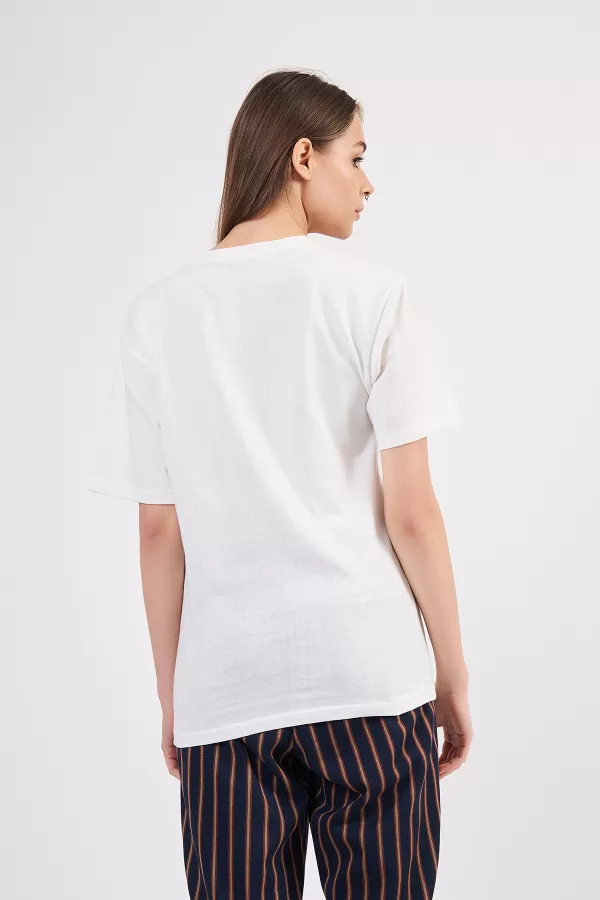 Ekru Pamuklu Basic Kadın T-Shirt