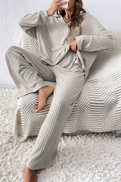 Ekru Rahat Kesim Pantolon Bluz Alt Üst Takım