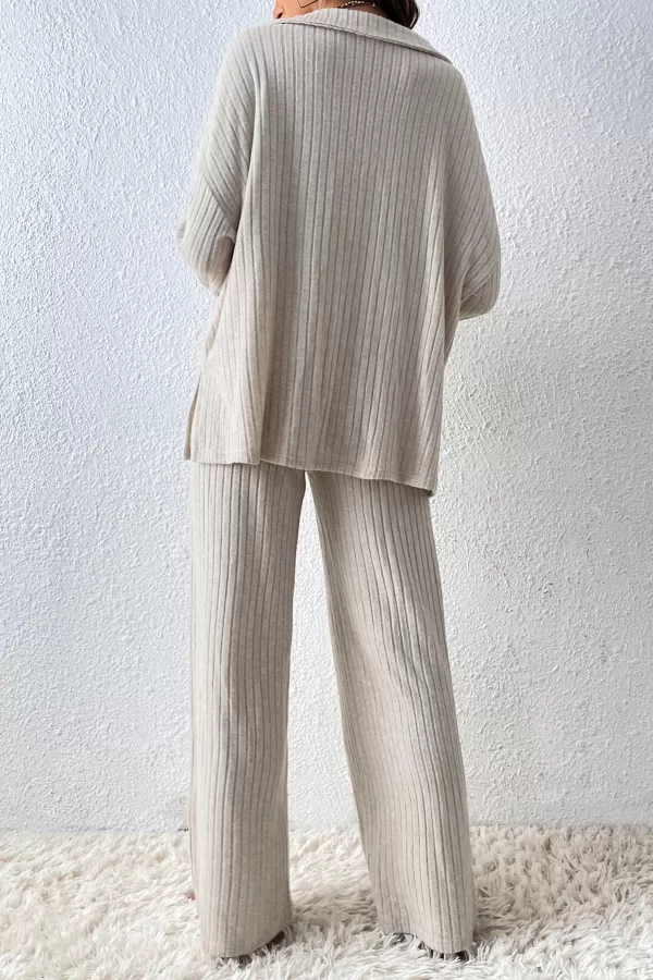 Ekru Rahat Kesim Pantolon Bluz Alt Üst Takım