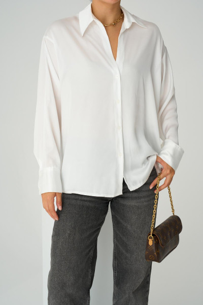 Ekru Saten Kadın Gömlek