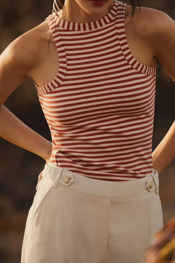 Ekru Tarçın Çizgili Kadın Atlet