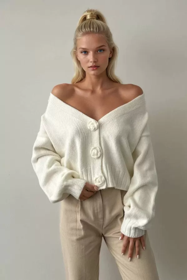 Ekru Triko Kadın Hırka