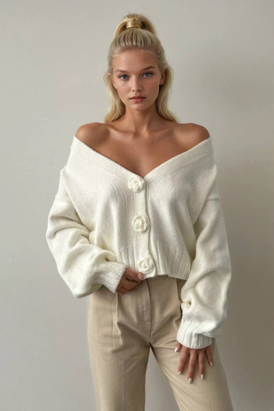 Ekru Triko Kadın Hırka