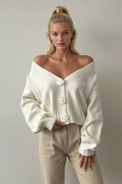 Ekru Triko Kadın Hırka