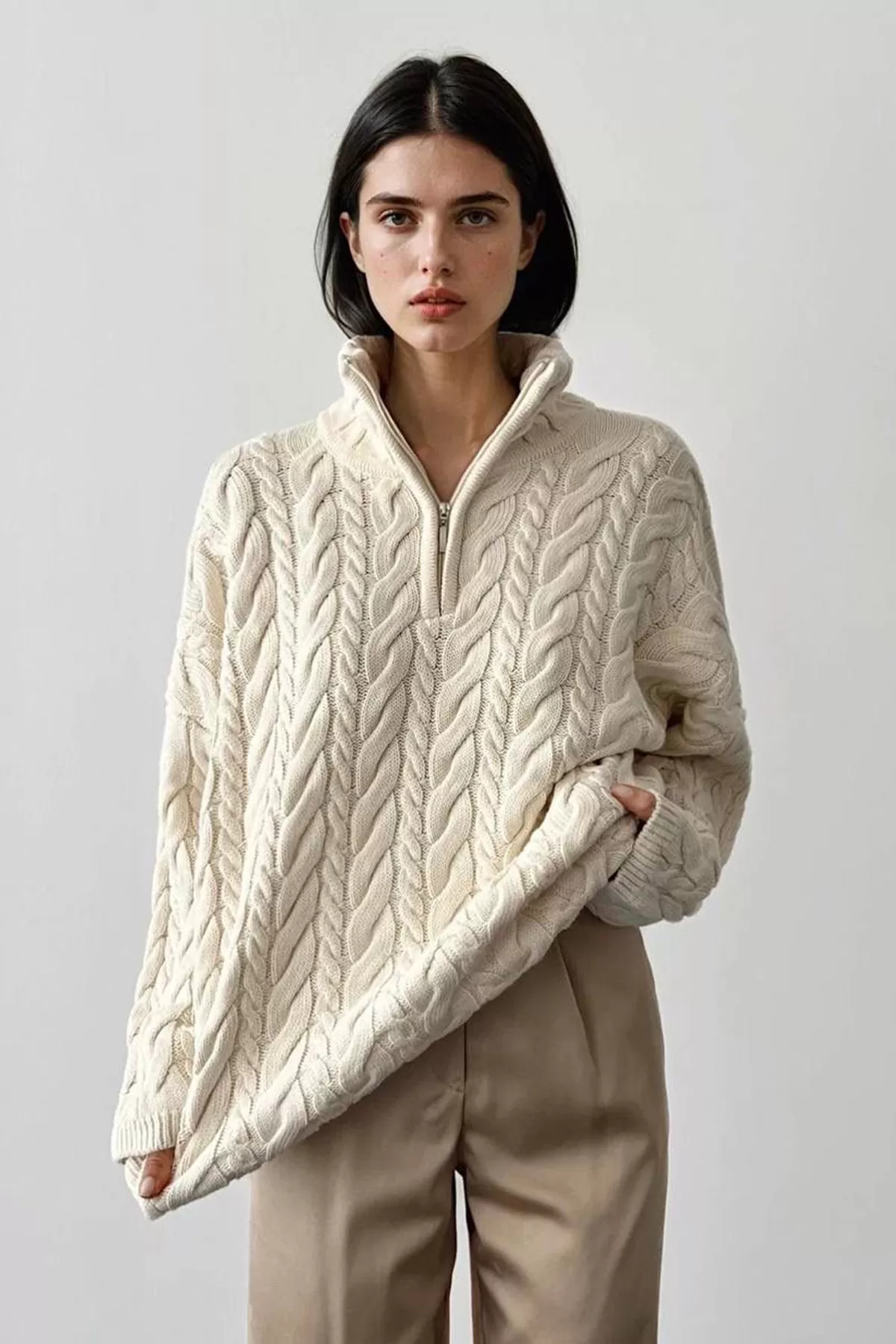 Ekru Triko Kadın Kazak