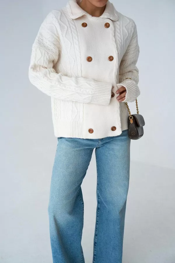 Ekru Triko Kruvaze Kadın Hırka