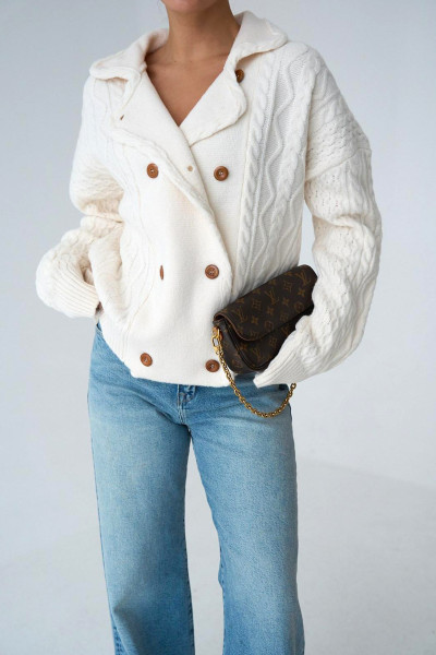 Ekru Triko Kruvaze Kadın Hırka