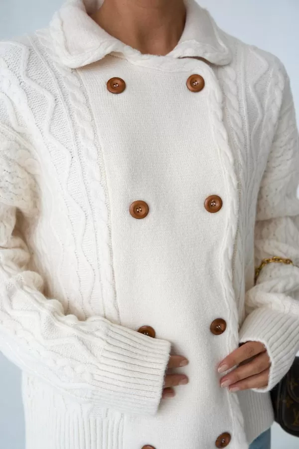 Ekru Triko Kruvaze Kadın Hırka