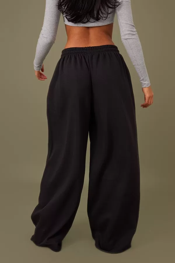 Ekstra Geniş Paça Siyah Kadın Eşofman Altı