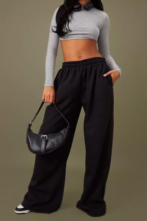 Ekstra Geniş Paça Siyah Kadın Eşofman Altı